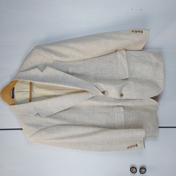 Pebble Beach California Mens Cream Linen/Silk Suit Coat Sports Coat  Sz.42s - Picture 1 of 10